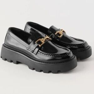 ZARA KIDS Black Loafers with Gold Buckle